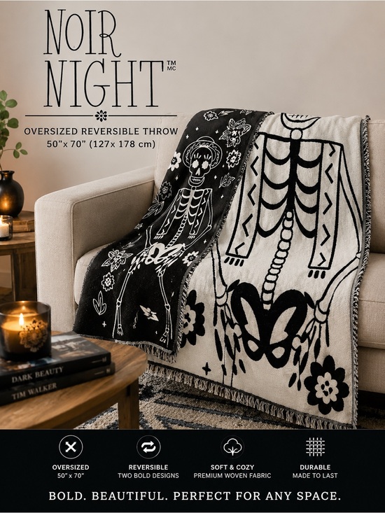 Noir Night Other - Reversible Skeleton Throw Blanket - Black & Cream